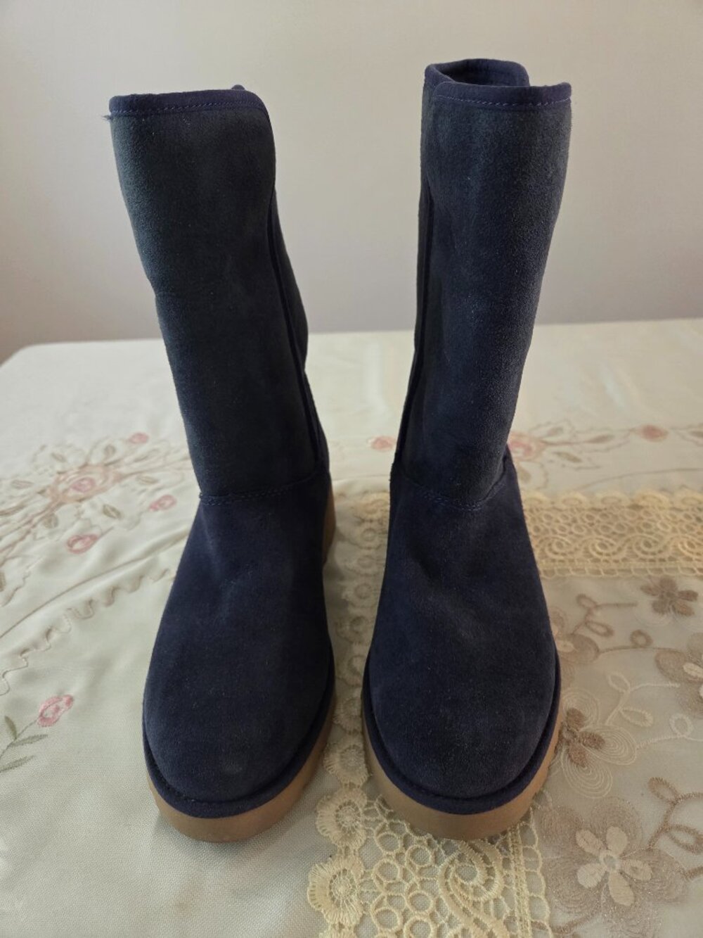 UGG Amie Wedge Boots in Navy Blue Suede